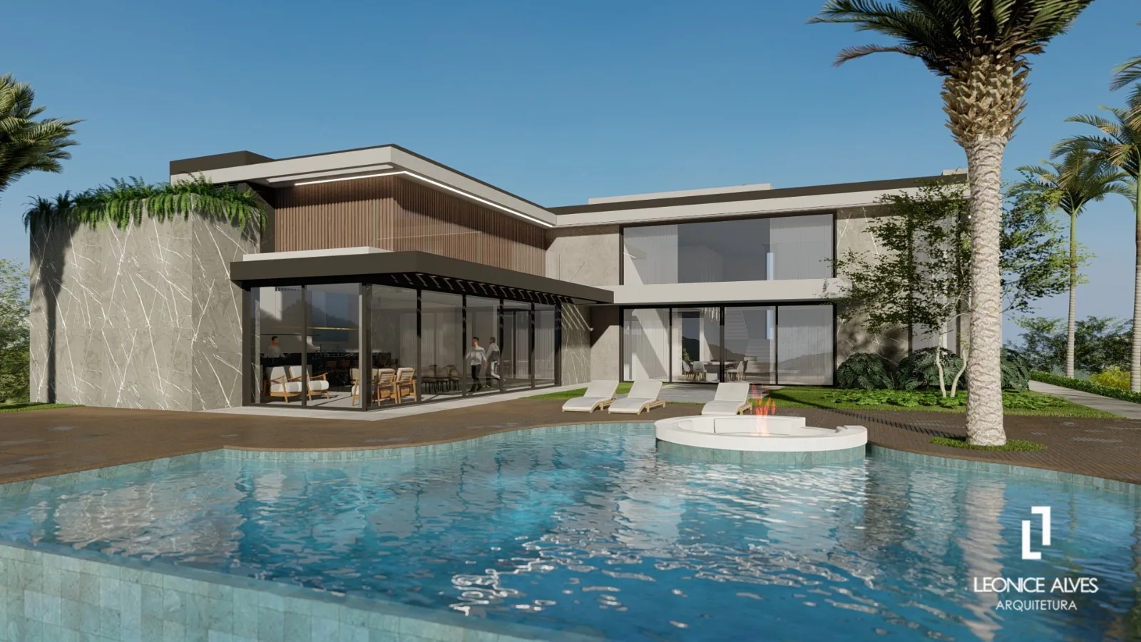 Render da área de lazer com piscina prevista em projeto